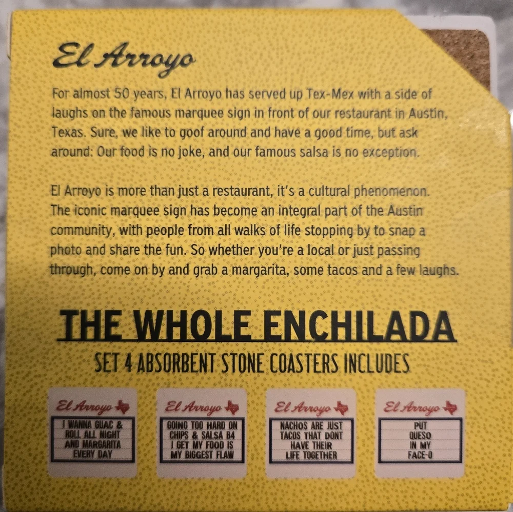 El Arroyo Famous Marquee Sign Messages Stone Coasters Set and Party Napkins